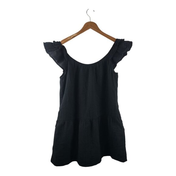 Gap Women's Black Cotton Ruffle Tunic Dress Size Medium - Picture 2 of 7